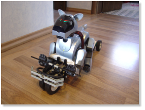 Snoopy auf einem aus Lego-Technik selbstgebautem Speedboard mit FredFlintstone-Software.